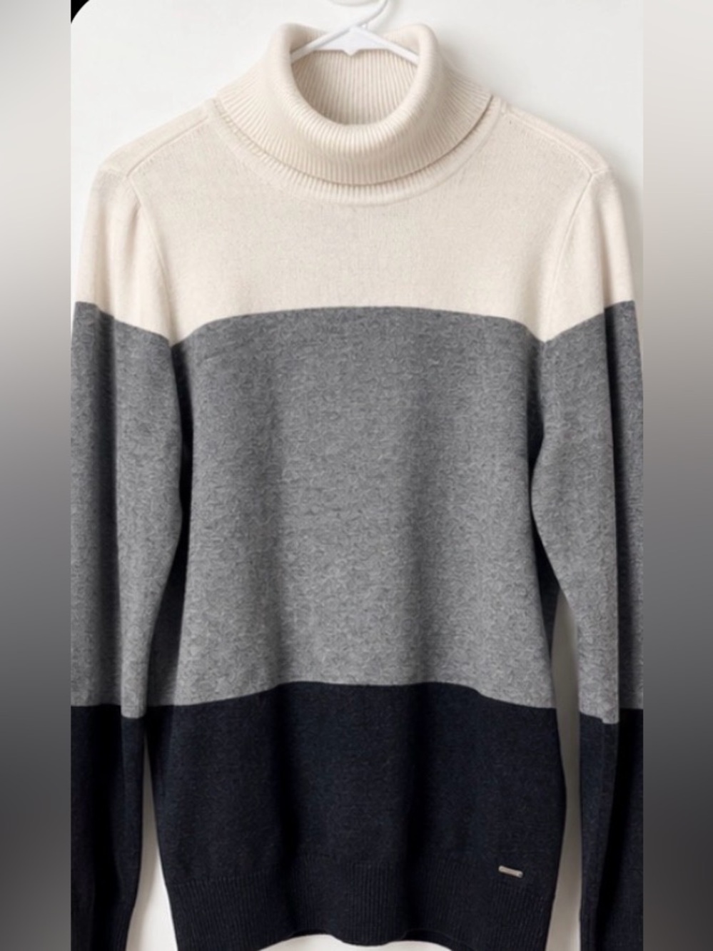 Calvin Klein Cream, Gray & Black Block Turtleneck Sweater